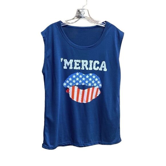 ‘MERICA Navy Sleeveless Top Size Large NEW - Picture 1 of 5